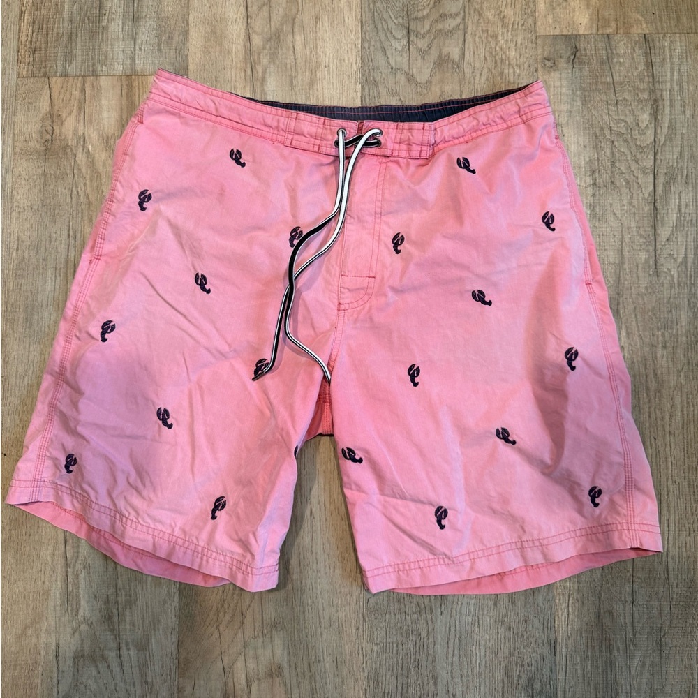 Cremieux Pink Swim Trunks with Lobster Embroidery